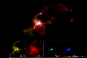 国立天文台など、アルマ望遠鏡による大質量原始連星の観測で“塩”を検出