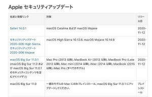 Apple、macOS Big Surを含む複数製品のセキュリティアップデートをリリース