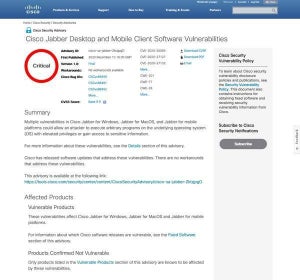 Cisco Jabber Win/Mac/iOS/Androidに緊急の脆弱性、直ちにアップデートを