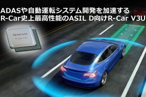 ルネサス、1チップでASIL-Dをサポートした車載SoC「R-Car V3U」を発表