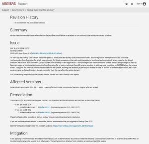 Veritas Backup Execに緊急の脆弱性、アップデートを