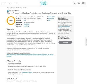 シスコの複数の製品に脆弱性、中小企業向けルータなど