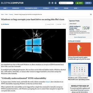 Windows 10にcdだけでディスク破壊引き起こす脆弱性、研究者指摘