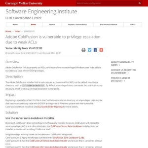 Adobe ColdFusionに特権昇格の脆弱性、対応を