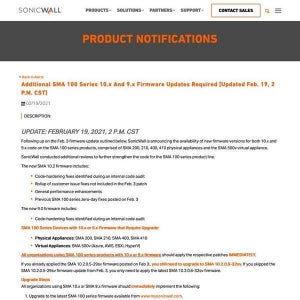 SonicWall SMA 100シリーズに再びアップデート、確認と対応を