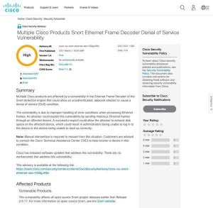 シスコ製品にDoS引き起こされる脆弱性、アップデートを