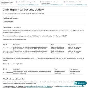 Citrix Hypervisor (旧XenServer)に複数の脆弱性、アップデートを