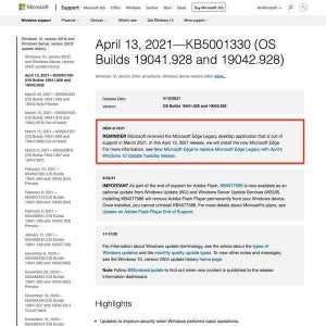 4月のWindows UpdateでレガシーEdgeを削除、新Edgeへ置き換え