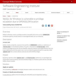 Windows版MySQLに特権昇格の脆弱性、アップデートを