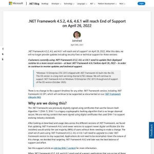 .NET Framework 4.5.2/4.6/4.6.1、2022年4月26日にサポート終了