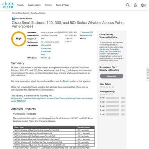 Cisco Small Businessシリーズに脆弱性、アップデートを