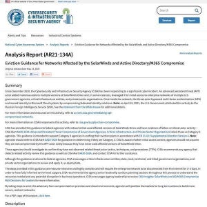 SolarWinds攻撃を受けた組織が侵入者を取り除くためのガイド、US-CERT