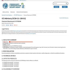 Emerson Rosemount X-STREAM Gas Analyzerに脆弱性、アップデートを