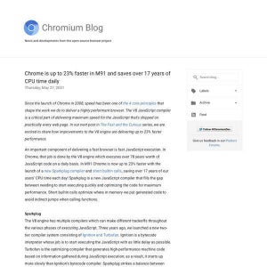Google Chrome 91、最大23%の高速化を実現