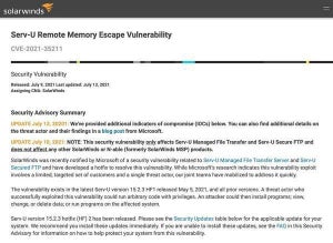 SolarWindsのServ-Uにリモートコード実行のゼロデイ脆弱性