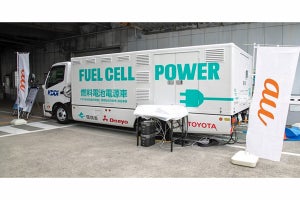 KDDI、トヨタ製水素発電車用いてCO2排出ゼロで基地局運用の実証実験