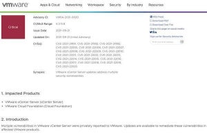 VMware、vCenter Serverの脆弱性修正するセキュリティアップデート公開