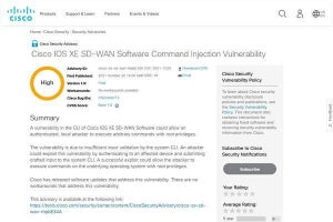 Cisco IOSにコマンドインジェクションの脆弱性、アップデートを