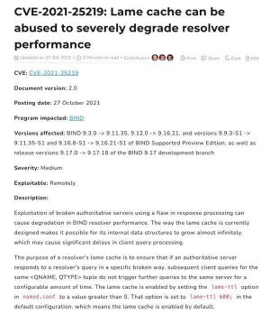 BIND 9.xにリゾルバの大幅なパフォーマンス低下につながる脆弱性
