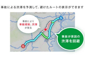 ナビタイム、カーナビアプリに事故による渋滞を予測する機能を追加