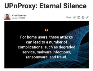 UPnPの脆弱性悪用してルータのNAT侵害するEternal Silence攻撃に注意