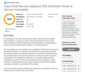 シスコのメールセキュリティアプライアンスにDoS攻撃につながる脆弱性