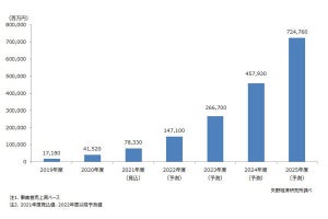 国内ブロックチェーン活用サービス市場、2025年度に7000億円超へ