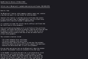 OpenSSLに無限ループの脆弱性、アップデートを