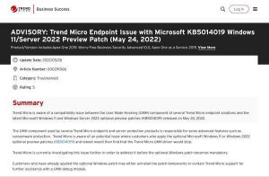 Windowsの累積更新プログラム適用で、トレンドマイクロ製品に問題