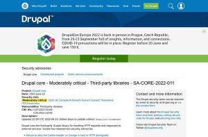 Drupalの使うライブラリに脆弱性、アップデートを