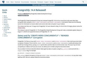 PostgreSQL 14.4登場、インデックスデータ破損の問題を修正