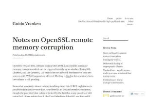 OpenSSLにリモートメモリ破壊の脆弱性、深刻度が緊急の可能性も