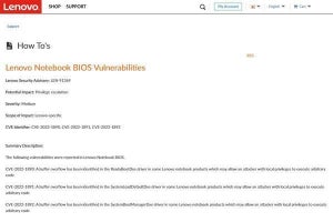 Lenovo製ノートPCのBIOSに脆弱性、対象製品は70超と多数-確認と更新を