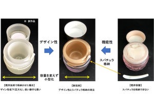 意外と置き場所に困る「スパチュラ」の自立格納容器を資生堂が開発