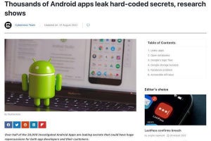 1万超のAndroidアプリにハードコードされた機密情報、悪用されると危険