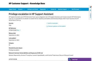 HP製PCに標準インストールされている管理ソフトに脆弱性、ただちに更新を