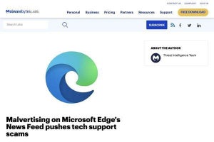 Microsoft Edgeのニュースフィードに注意、技術サポート詐欺を確認