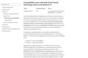Windows 11 2022 Update、特定のIntelサウンドドライバでブルースクリーン
