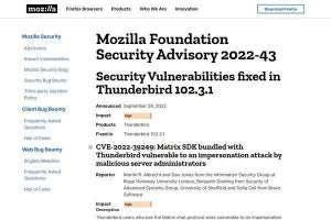 Thunderbirdに重要な脆弱性、アップデートを