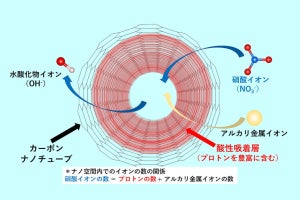 CNTに水溶液が吸着すると強酸性の界面が形成される、岡山大が確認