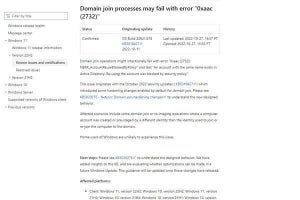 Windowsの10月累積更新プログラム、ドメイン参加に失敗するエラー引き起こす
