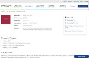 VMwareの仮想化製品に緊急の脆弱性、ただちにアップデートを