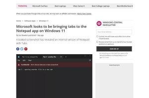 Windowsのメモ帳にタブUI、スクリーンショットがリーク