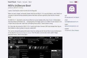 MSIのマザーボードでセキュアブートの設定が変更、セキュリティ研究者が指摘