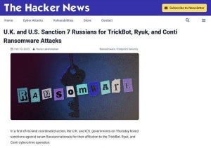 米国・英国政府、サイバー犯罪に関与したロシア人7人制裁リストに追加