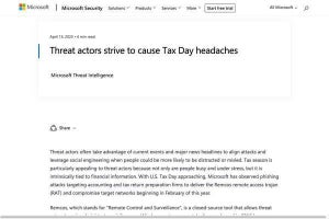 Tax Day狙ったフィッシングキャンペーンを発見、Microsoft