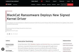 署名入りWindowsカーネルドライバ悪用し検出回避するランサムウェアに注意