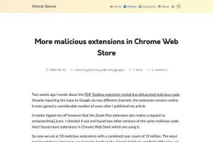 8700万人がダウンロード、Google ChromeのWebストアに悪意ある拡張機能 - 確認を