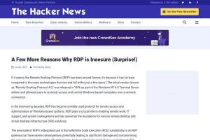 Windowsリモートデスクトッププロトコル（RDP）に複数の脆弱性、注意を