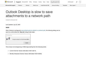 Outlookの添付ファイル保存が遅い問題発生、一時的に回避する方法公開